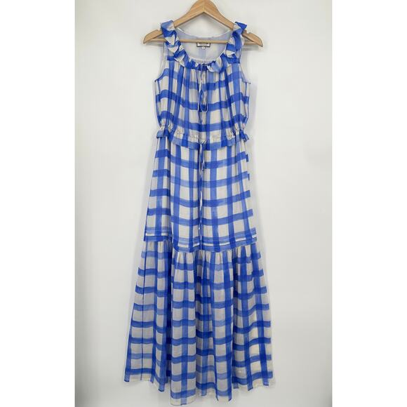 PAUL & JOE 100% Silk Charisme Dress Sleeveless Ruffle Gingham Plaid Maxi - Picture 6 of 16